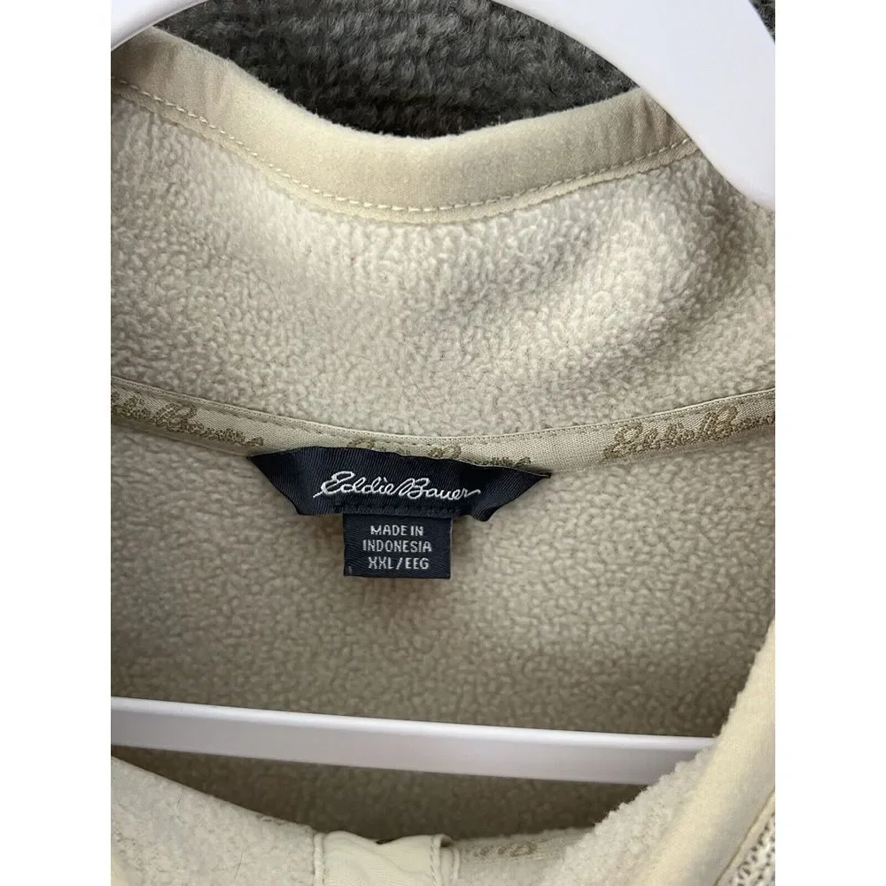 Eddie Bauer 1/4 Snap Fleece Lined‎ Sweater Mens Size XXL Beige Kangaroo Pocket